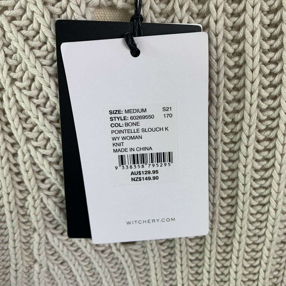 Witchery Womens Pointelle Slouch Crop Knit Bone Cream Size M NWT RRP $129.95 - Picture 4 of 7